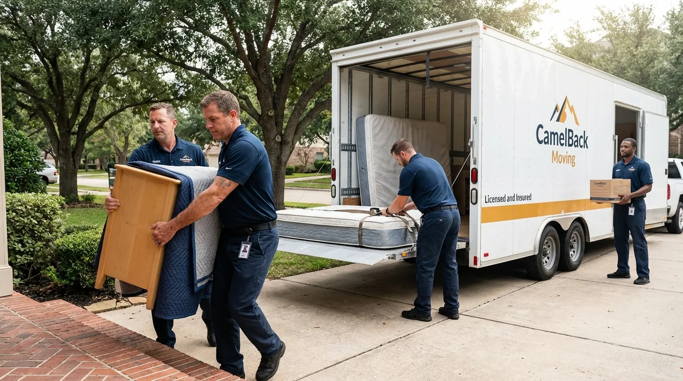 Crew loading residential truck for cross-state move from Woodmere, NY