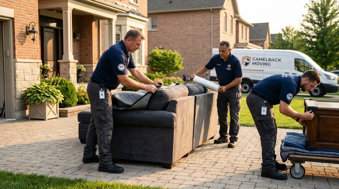Large estate moving crew wrapping furniture in Woodmere, NY