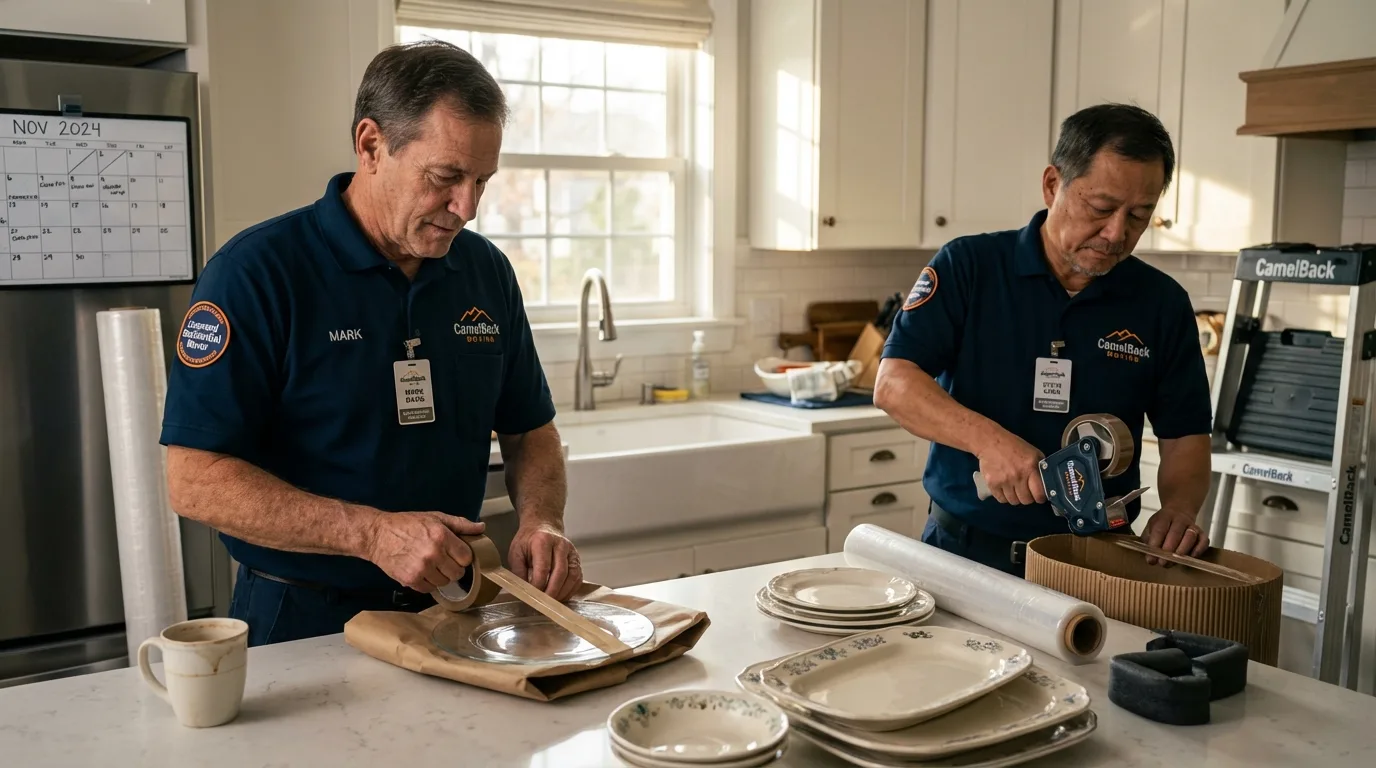 Professional crew packing kitchen dishware in Woodmere, NY